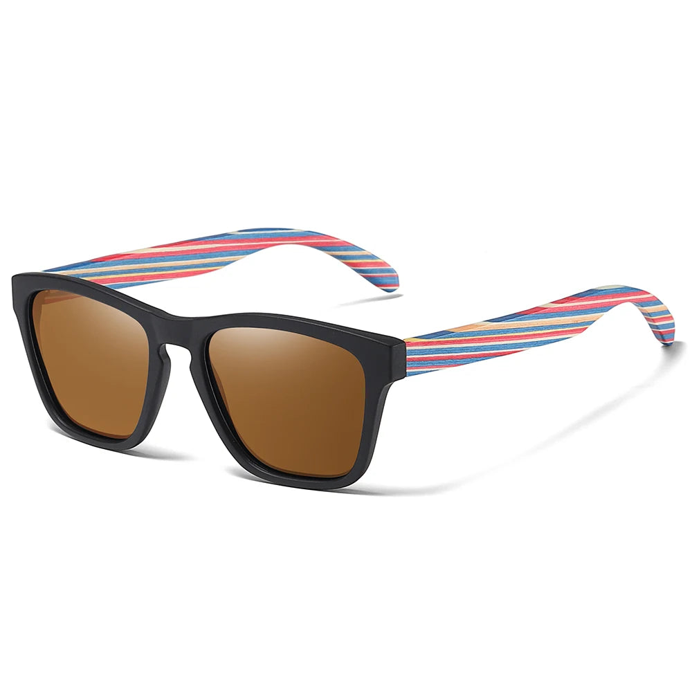 Óculos de Bambu Quadrado com Hastes Coloridas - Bambu Vibe