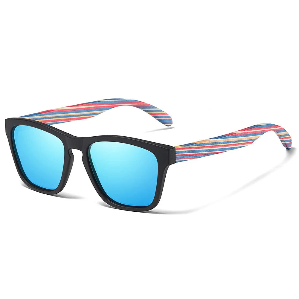 Óculos de Bambu Quadrado com Hastes Coloridas - Bambu Vibe