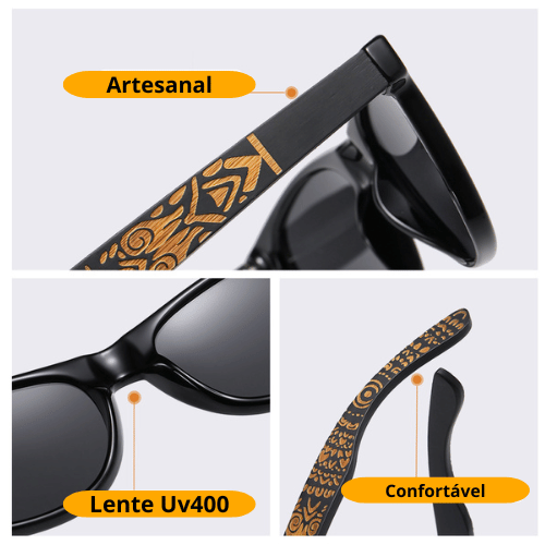 Óculos de Sol de Bambu Com Armação Preta - Bambu Maori Black