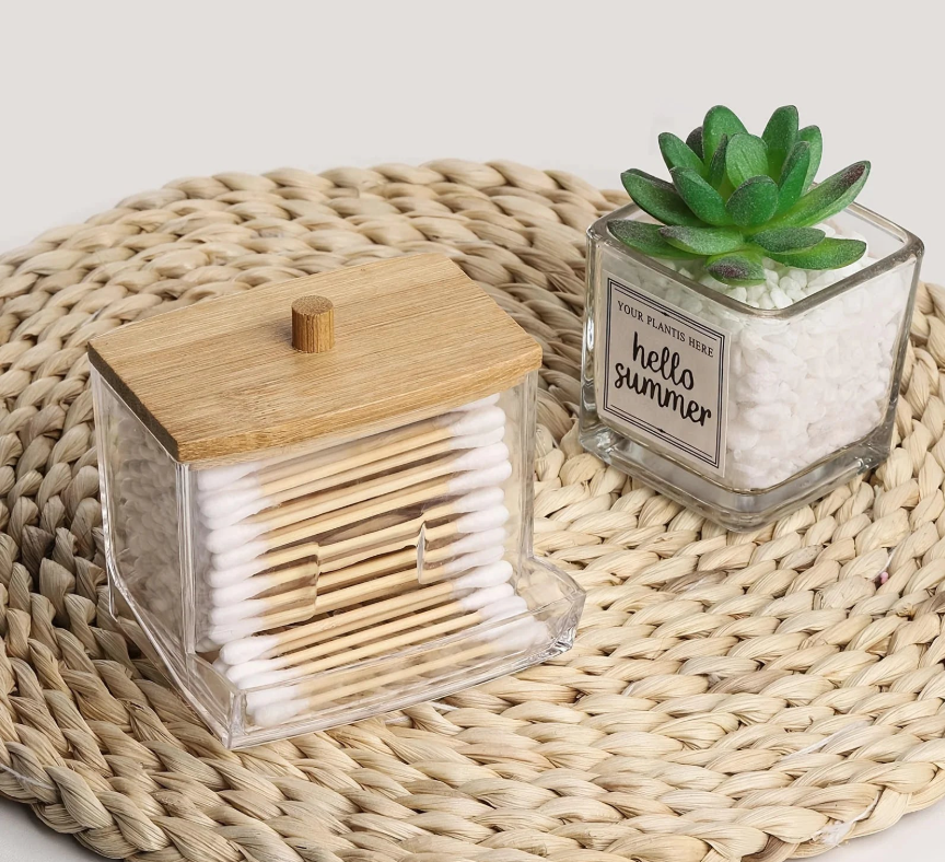 Kit Cotonetes Ecológicos de Bambu e Pote De Bambu - 1000 Unidades