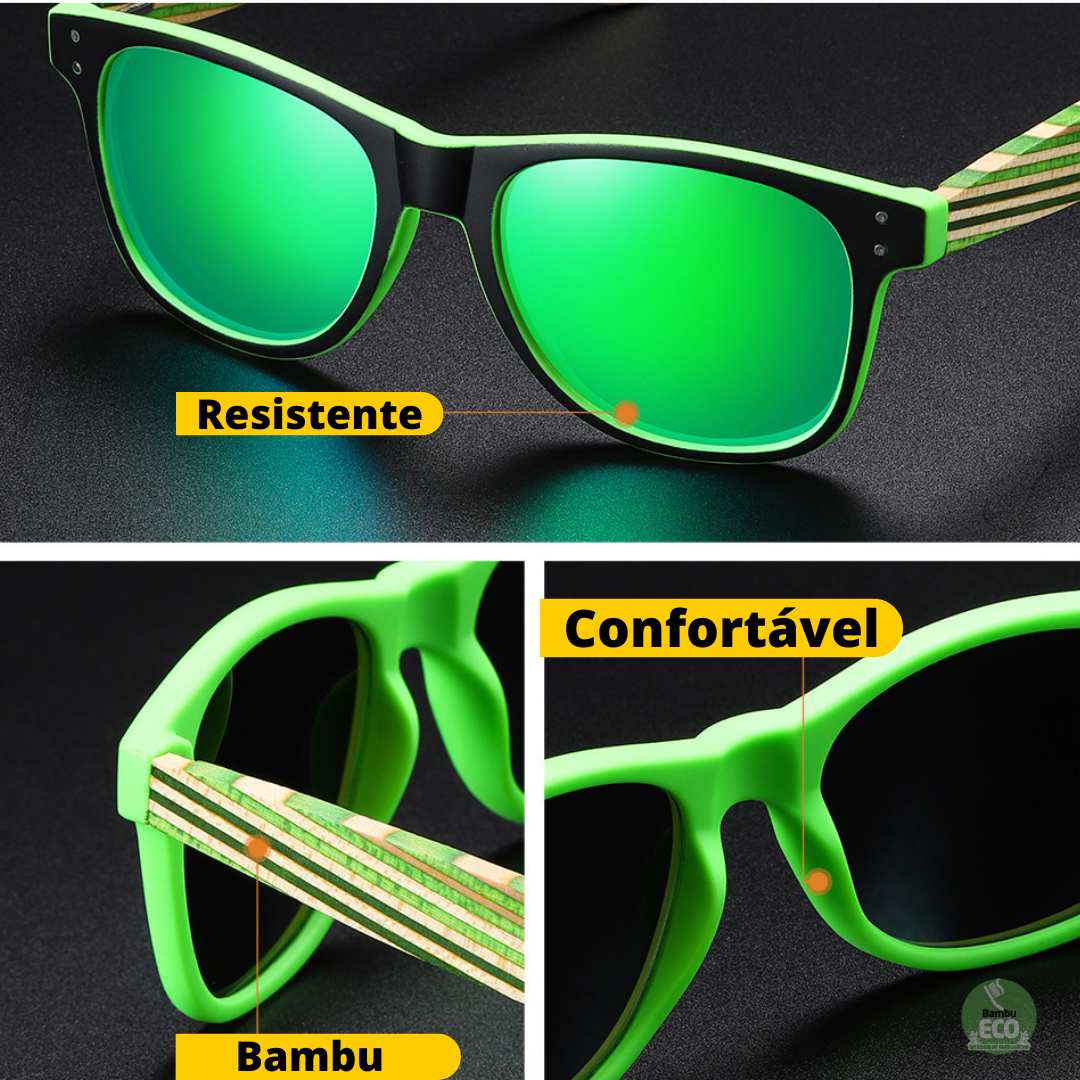 Óculos de Sol de Bambu com Armação Verde - Bambu Jungle