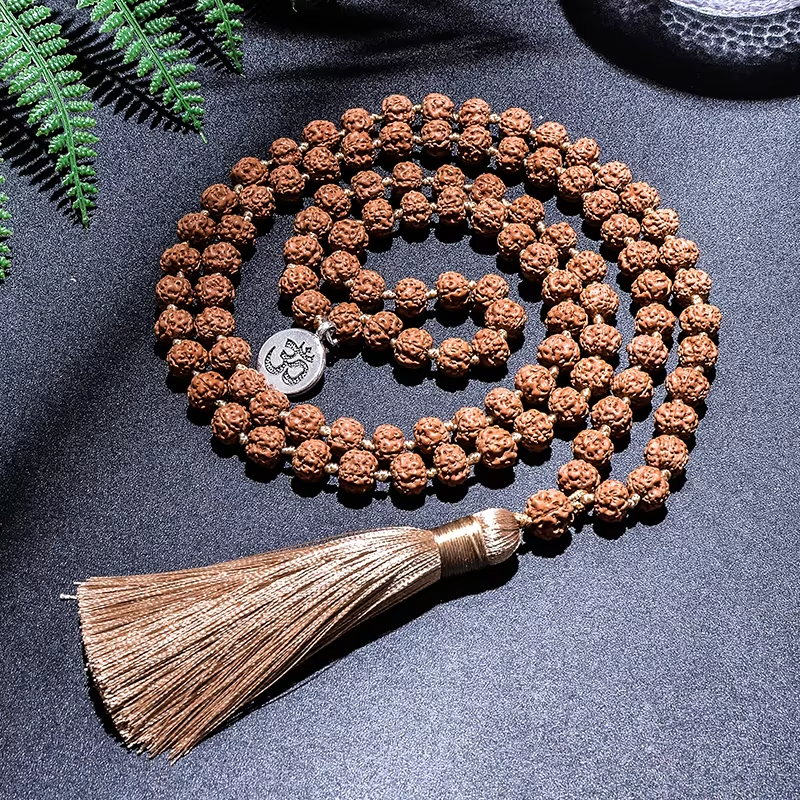 Japamala de Rudraksha 7-8mm Original 108 Contas – Colar Pulseira Rosário para Meditação, Yoga e Proteção Espiritual