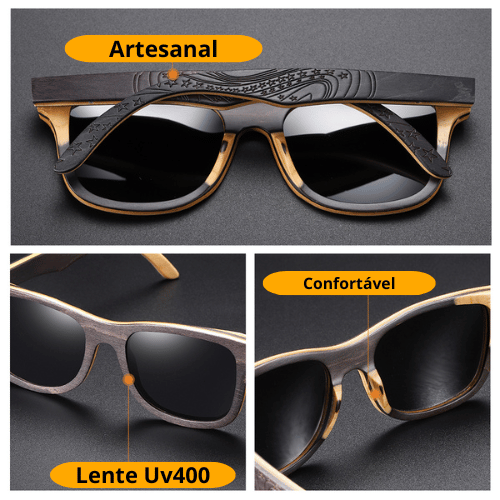 Óculos de Sol de Bambu com Armação Preta - Bamboo Black
