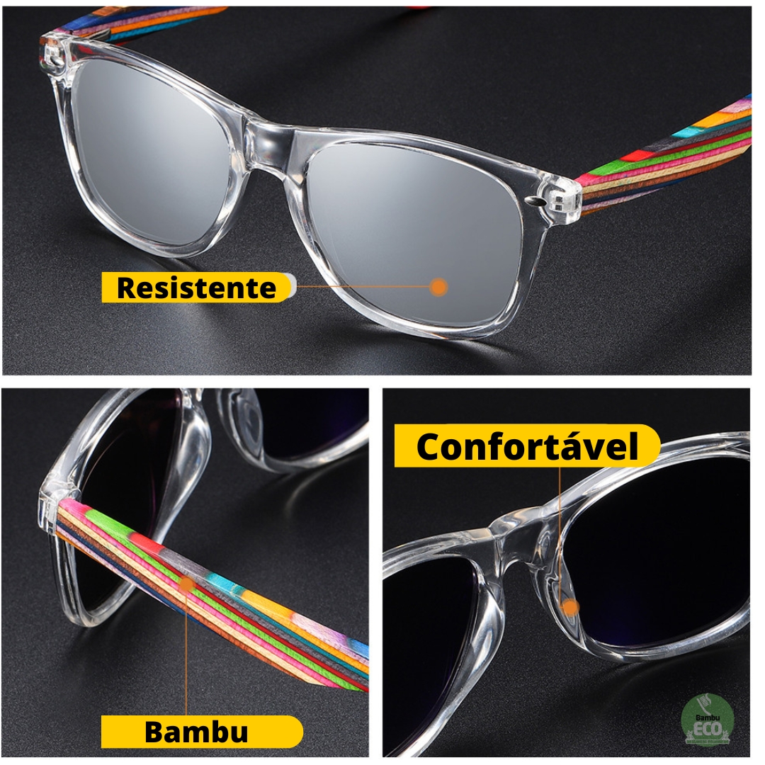 Óculos de Bambu com Hastes Coloridas - Wood Cristal Color