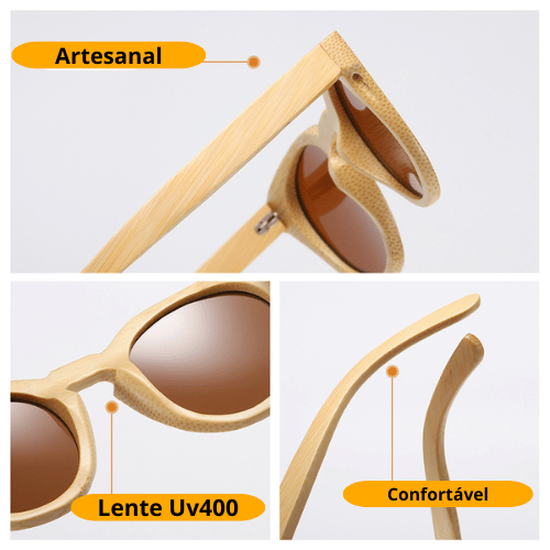 Óculos de Sol de Madeira Feminino Redondo - Caraíva Bamboo