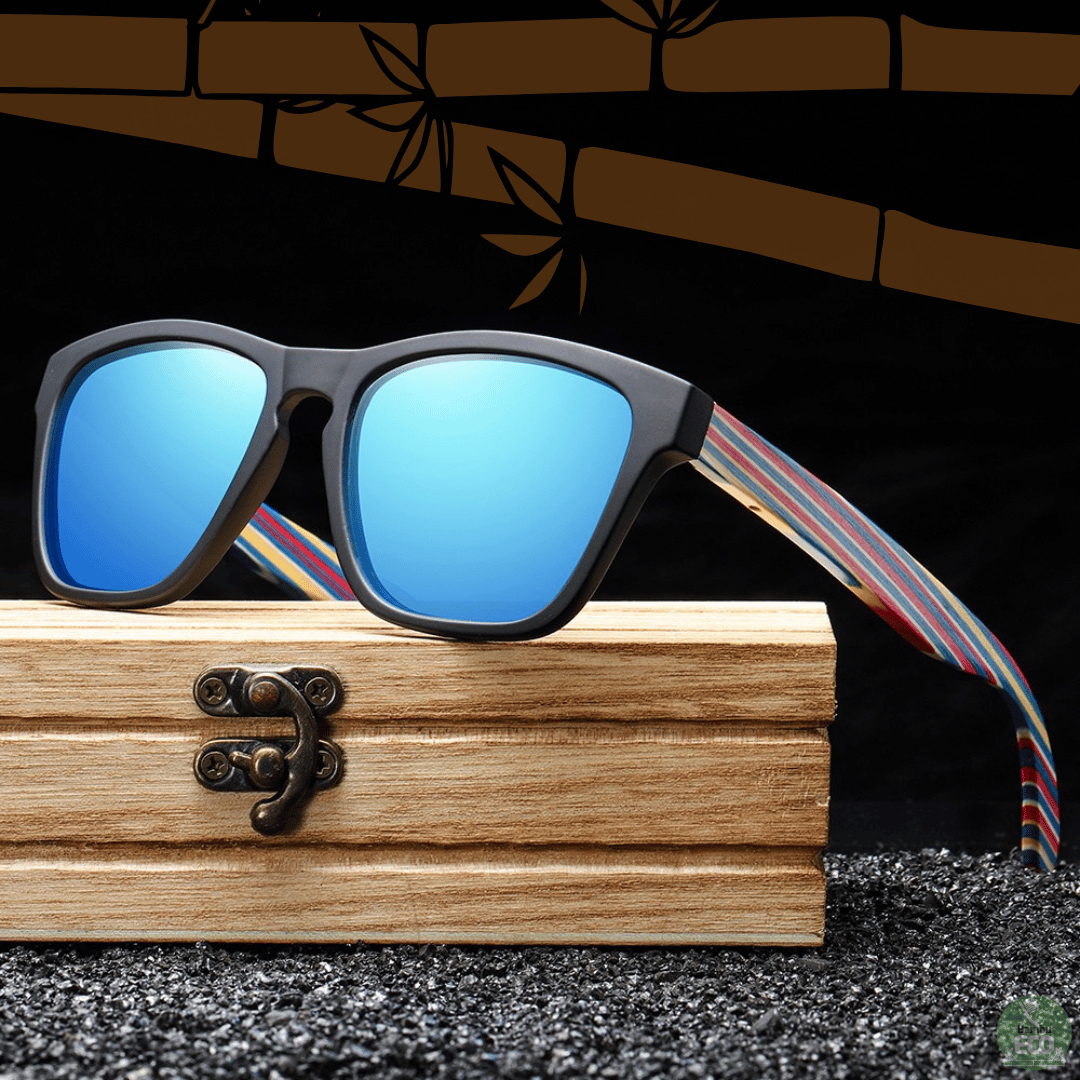 Óculos de Bambu Quadrado com Hastes Coloridas - Bambu Vibe