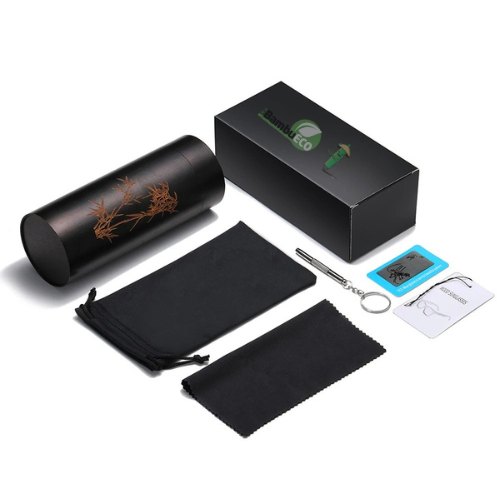 oculos de bambu lente preta case