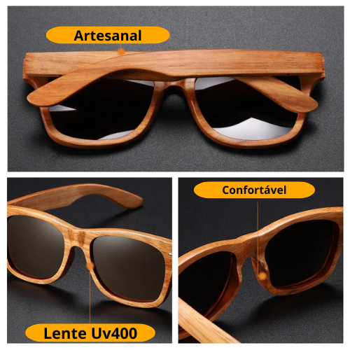 oculos de bambu lente preta