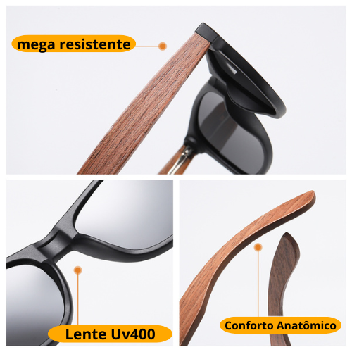 Óculos de Madeira Unissex - Skate Bamboo