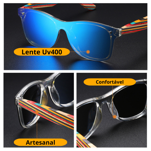 Óculos de Sol de Bambu com Armação Colorida - Happy Color Bamboo