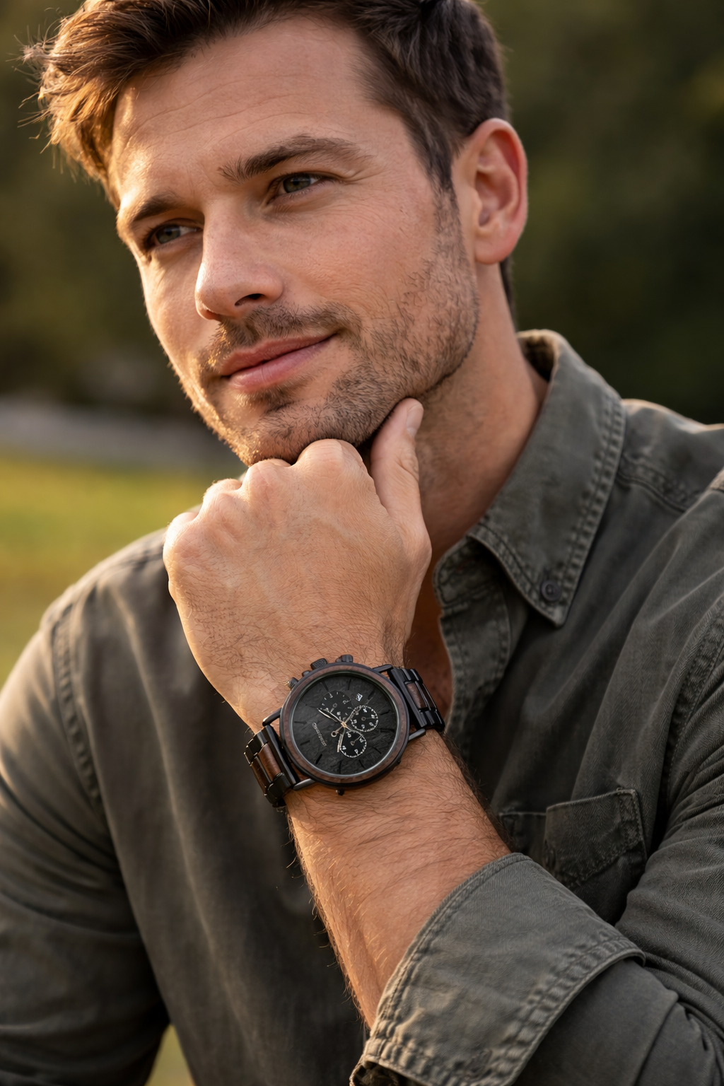 Relógio de Madeira Masculino Preto Artesanal - All Black Bamboo