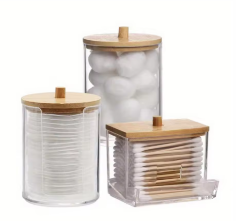 Kit 3 Potes de Banheiro com Tampa de Bambu  + Brindes