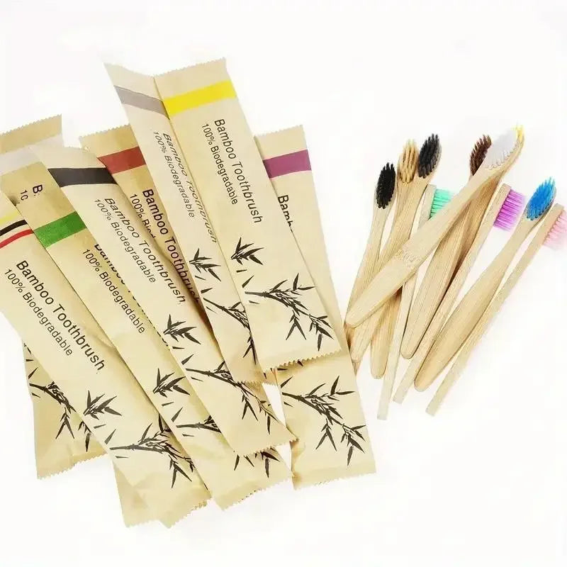Kit Escova de Dentes de Bambu Ecológicas - 10 Unidades