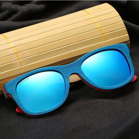 Óculos de Sol de Bambu com Armação Azul - Bamboo Blue