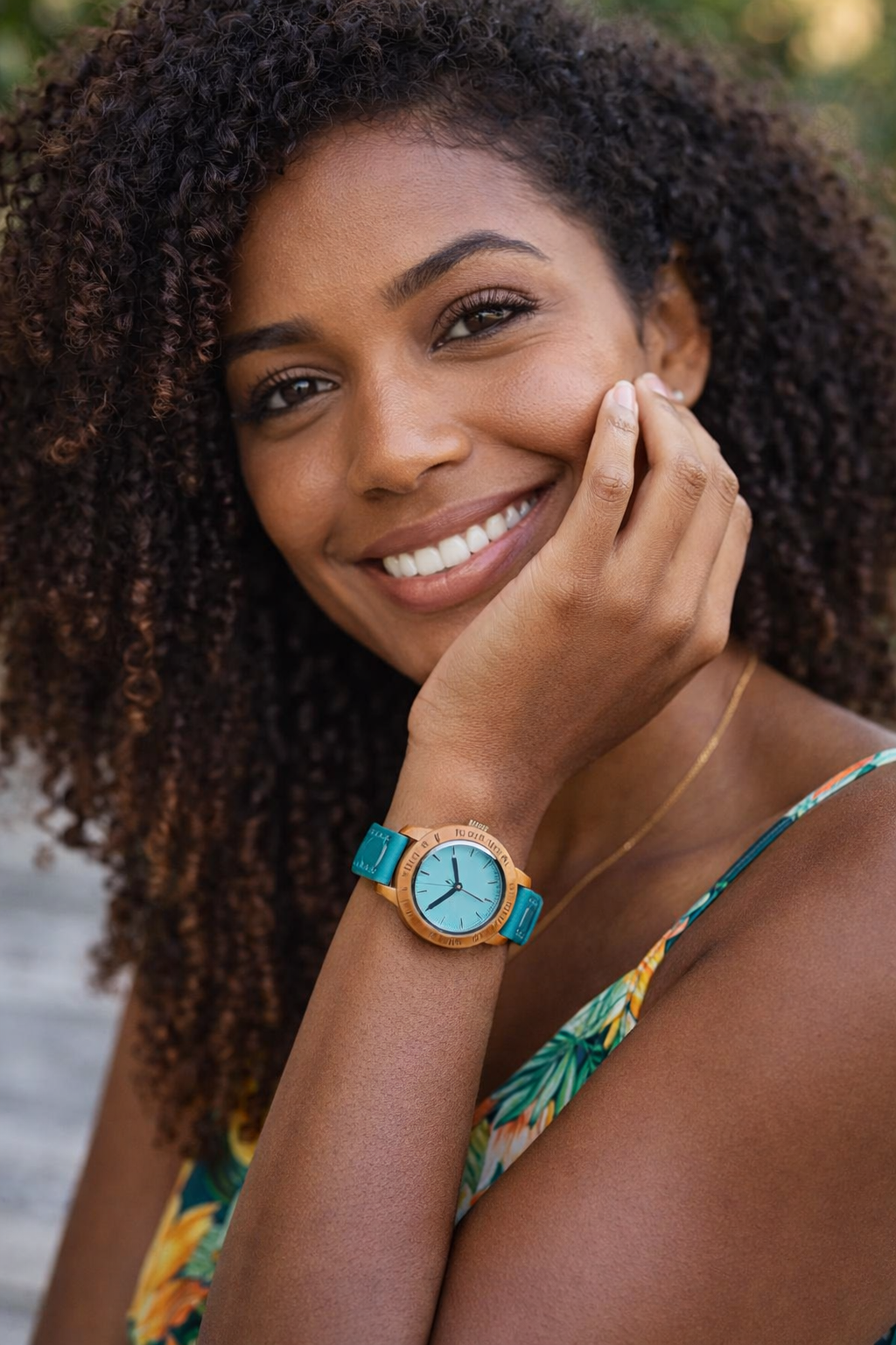 Relógio de Bambu Pulseira Azul - Bambu Sky